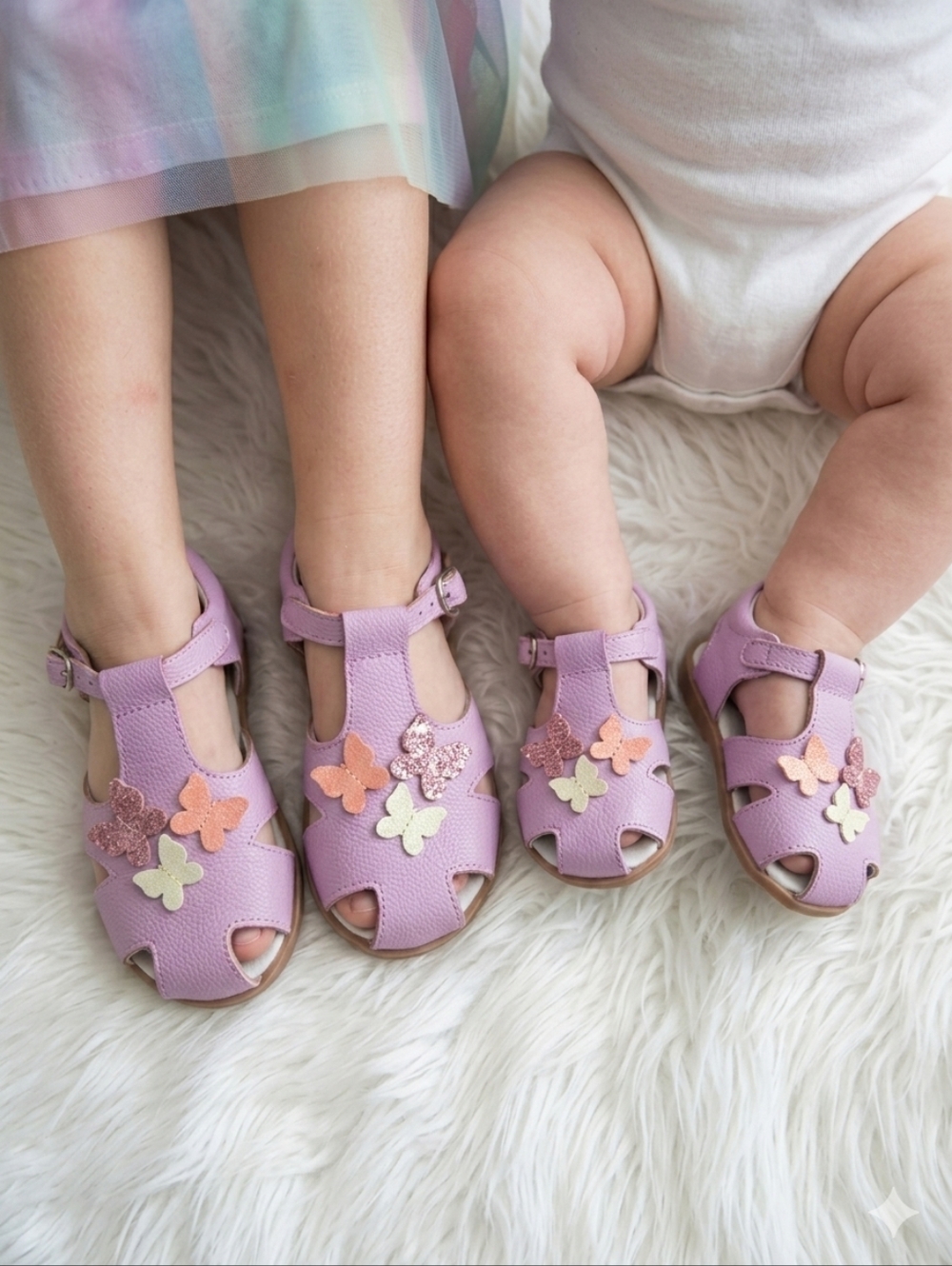 Two Pretty Handcrafted Lavender Leather Butterfly Sandals